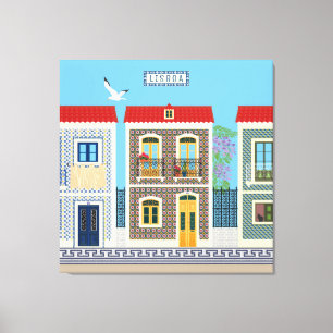 Portugees mooie huizen met tegels of azulejos canvas afdruk
