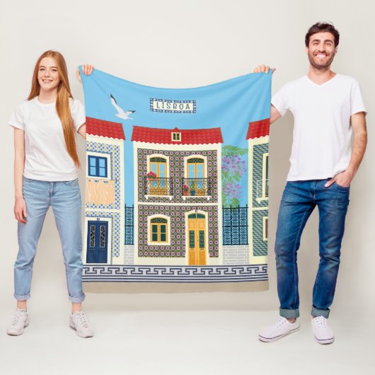 Portugees mooie huizen met tegels of azulejos fleece deken (In situ)