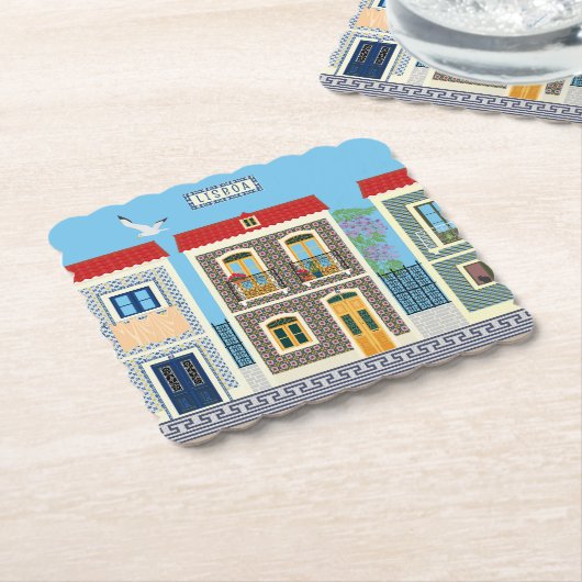Portugees mooie huizen met tegels of azulejos kartonnen onderzetters (Gebogen)