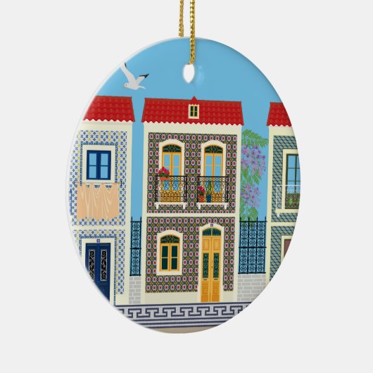 Portugees mooie huizen met tegels of azulejos keramisch ornament (Rechts)
