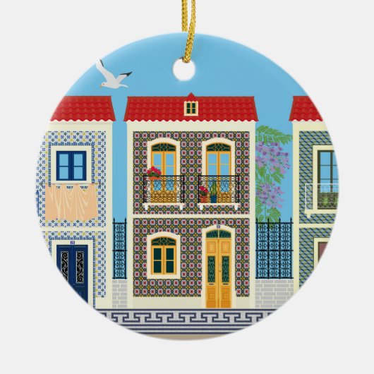 Portugees mooie huizen met tegels of azulejos keramisch ornament (Voorkant)