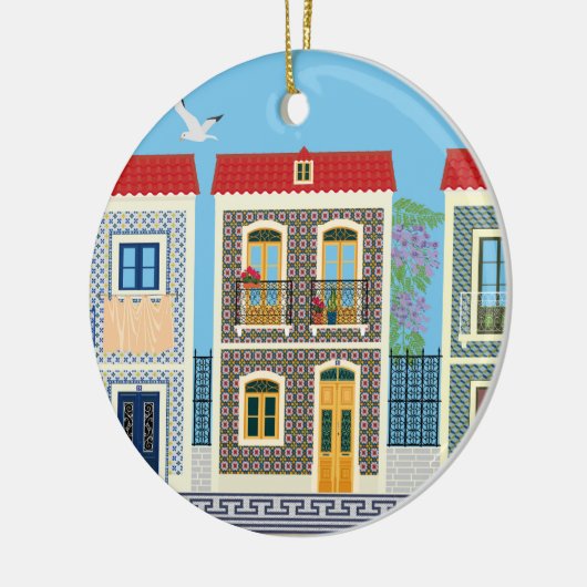 Portugees mooie huizen met tegels of azulejos keramisch ornament (Links)