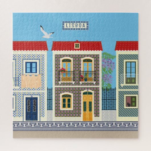 Portugees mooie huizen met tegels of azulejos legpuzzel (Verticaal)