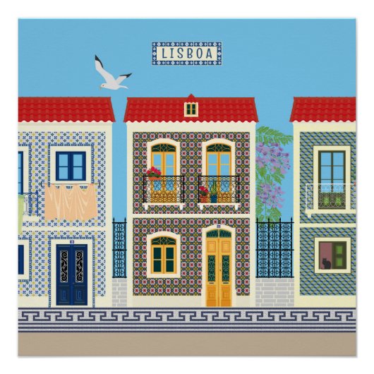 Portugees mooie huizen met tegels of azulejos perfect poster (Voorkant)