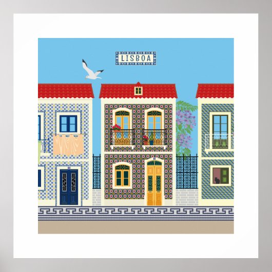Portugees mooie huizen met tegels of azulejos poster (Voorkant)