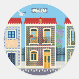 Portugees mooie huizen met tegels of azulejos ronde sticker
