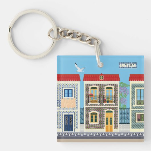 Portugees mooie huizen met tegels of azulejos sleutelhanger (voorkant)