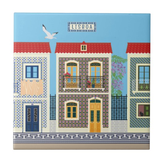 Portugees mooie huizen met tegels of azulejos tegeltje (Voorkant)