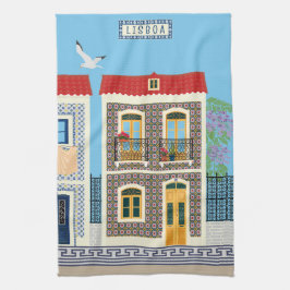 Portugees mooie huizen met tegels of azulejos theedoek