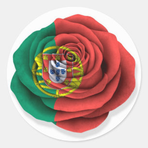 Portugees Roos Vlag op Wit Ronde Sticker