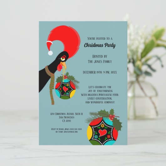 Portugees Rooster holly kerstfeest Bauble Kaart (Staand voorkant)