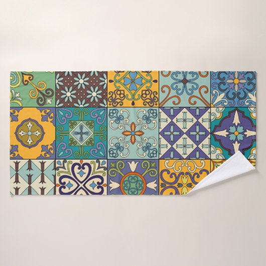 Portugees Talavera Tegel Design Badhanddoek (Badhanddoek)