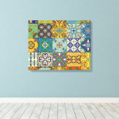 Portugees Talavera Tegel Design Canvas Afdruk (Insitu (Houten vloer))