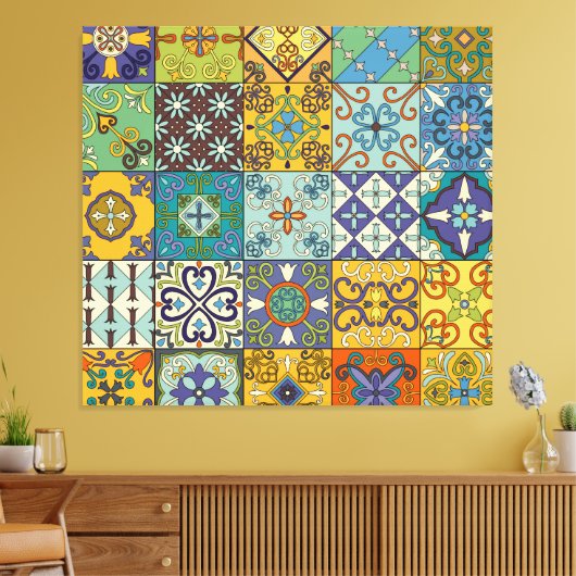 Portugees Talavera Tegel Design Canvas Afdruk (Insitu (Woonkamer))