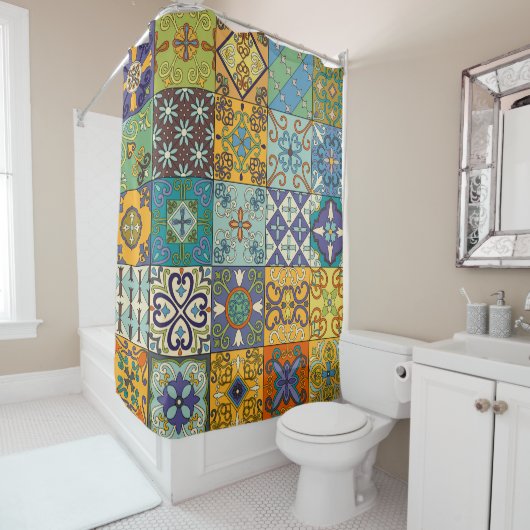 Portugees Talavera Tegel Design Douchegordijn (In situ)