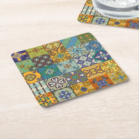 Portugees Talavera Tegel Design Kartonnen Onderzetters (Schuin)