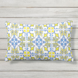 Portugees Tegel Pattern Yellow White Blue Outdoor Buitenkussen