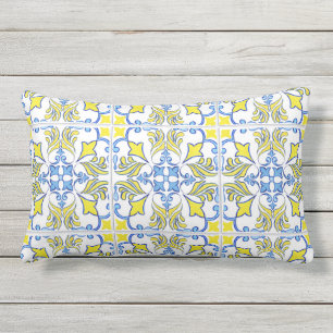 Portugees Tegel Pattern Yellow White Blue Outdoor Buitenkussen