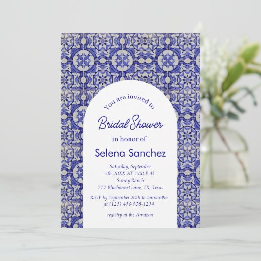 Portugees tegels Arch Waterverf Vrijgezellenfeest Kaart (Staand voorkant)