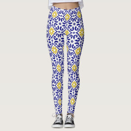 Portugees tegels Azulejo Patroon Yoga Broek Blauw Leggings
