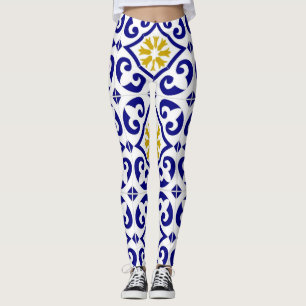 Portugees tegels Azulejo Patroon Yoga Broek Blauw Leggings