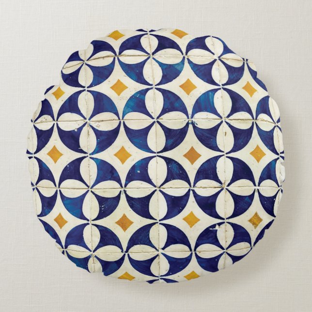 Portugees tegels - Azulejo Pattern-ontwerp Rond Kussen (Voorkant)