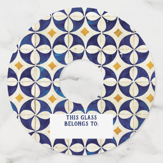 Portugees tegels - Azulejo Pattern-ontwerp Wijnglaslabel (Voorkant)