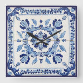 Portugees Tegels Azulejos blauw en wit Vierkante Klok (Voorkant)