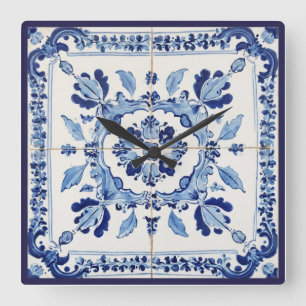 Portugees Tegels Azulejos  blauw en wit Vierkante Klok