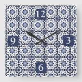 Portugees Tegels Azulejos  blauw en wit Vierkante Klok (Voorkant)