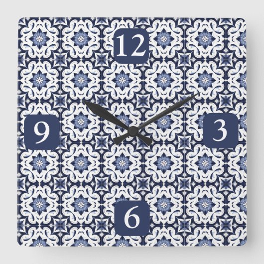 Portugees Tegels Azulejos  blauw en wit Vierkante Klok (Voorkant)