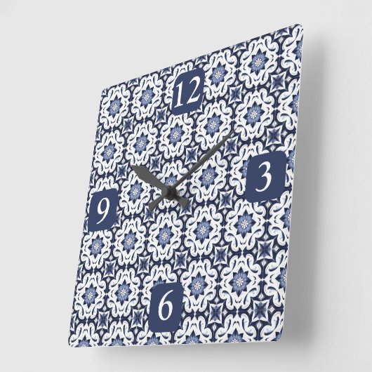 Portugees Tegels Azulejos  blauw en wit Vierkante Klok (Hoek)