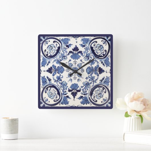 Portugees Tegels Azulejos  blauw en wit Vierkante Klok (Huis)