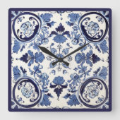 Portugees Tegels Azulejos  blauw en wit Vierkante Klok (Voorkant)