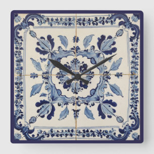 Portugees Tegels Azulejos  blauw en wit Vierkante Klok