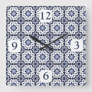 Portugees Tegels Azulejos  blauw en wit Vierkante Klok