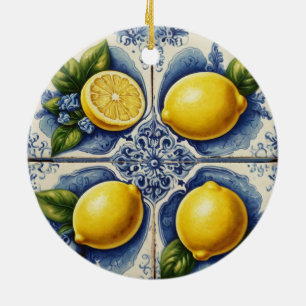Portugees Tegels Azulejos Lemons  Blauw Keramisch Ornament