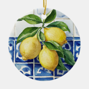 Portugees Tegels Azulejos Lemons  Blauw Keramisch Ornament