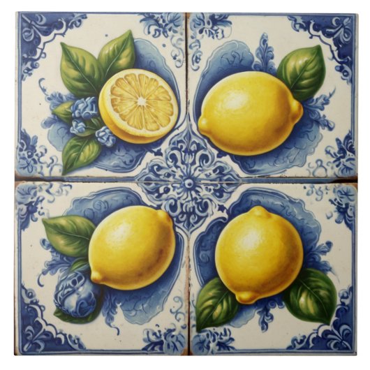 Portugees Tegels Azulejos Lemons  Blauw Tegeltje (Voorkant)