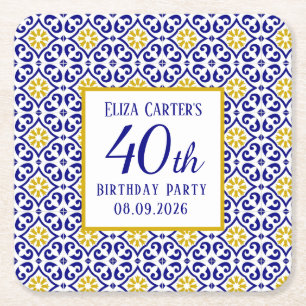 Portugees Tegels Blauw 40e Verjaardag Mediterraan Kartonnen Onderzetters