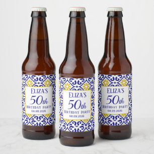 Portugees Tegels Blauw 50ste Verjaardag Mediterraa Bier Etiket