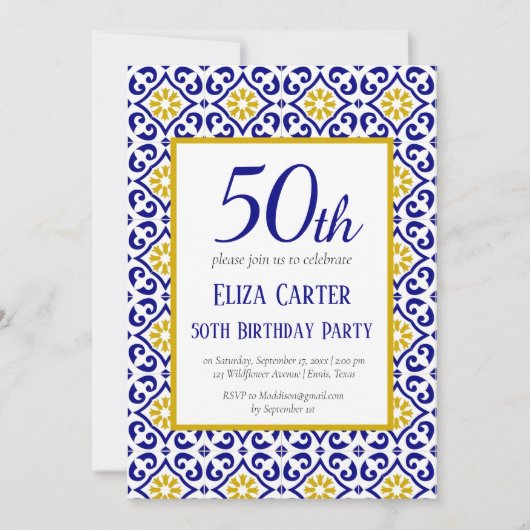 Portugees Tegels Blauw 50ste Verjaardag Mediterraa Kaart (Voorkant)