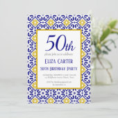 Portugees Tegels Blauw 50ste Verjaardag Mediterraa Kaart (Staand voorkant)