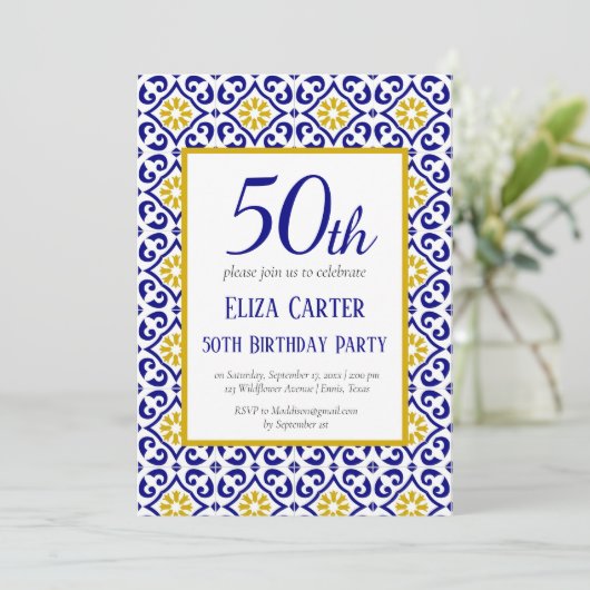 Portugees Tegels Blauw 50ste Verjaardag Mediterraa Kaart (Staand voorkant)