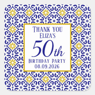 Portugees Tegels Blauw 50ste Verjaardag Mediterraa Vierkante Sticker