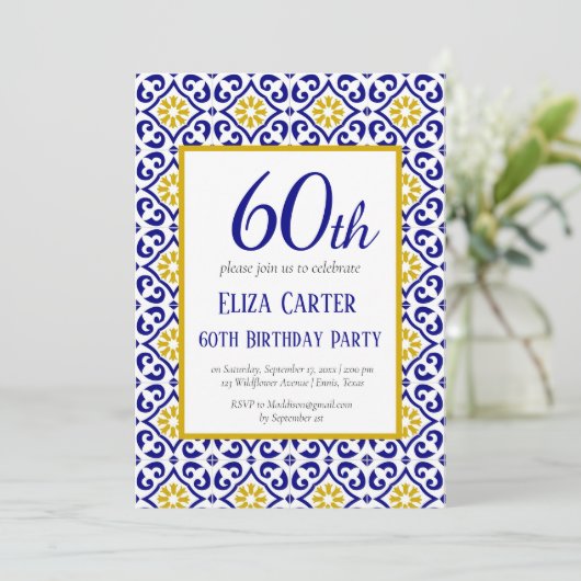 Portugees Tegels Blauw 60e Verjaardag Mediterraan Kaart (Staand voorkant)