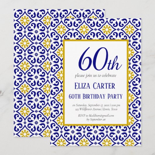 Portugees Tegels Blauw 60e Verjaardag Mediterraan Kaart (Voorkant / Achterkant)