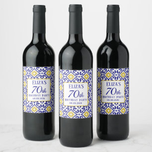 Portugees Tegels Blauw 70e Verjaardag Mediterraan Wijn Etiket