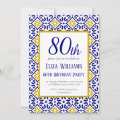 Portugees Tegels Blauw 80e Verjaardag Mediterraan Kaart (Voorkant)