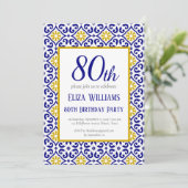 Portugees Tegels Blauw 80e Verjaardag Mediterraan Kaart (Staand voorkant)